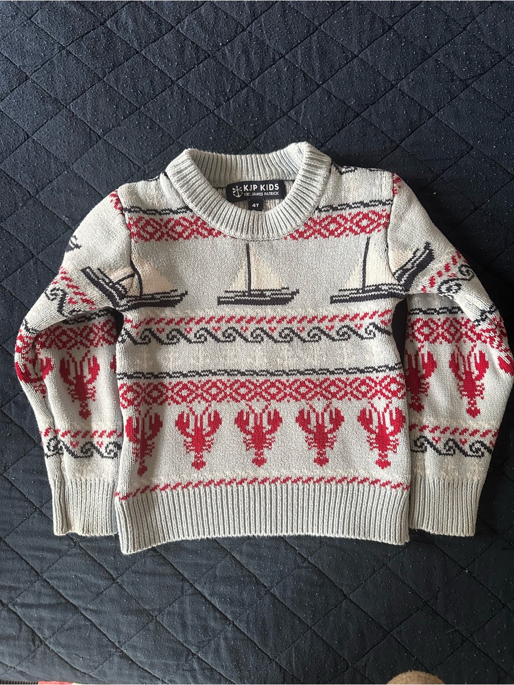 Kiel James Patrick Cream, Red & Black Nautical Crewneck Sweater